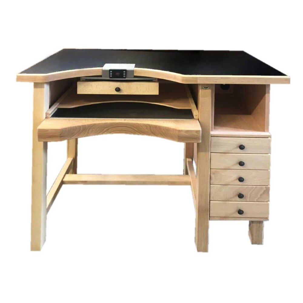 Workbench for goldsmiths in solid beech with gray anthracite table top, 5 drawers 