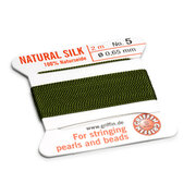 Silk bead cord, 100% natural silk, olive green, 2m