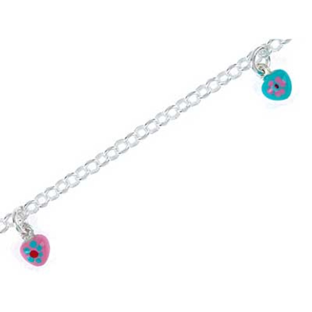 Børnearmbånd ærte med pink og turkis hjerter 925/- 