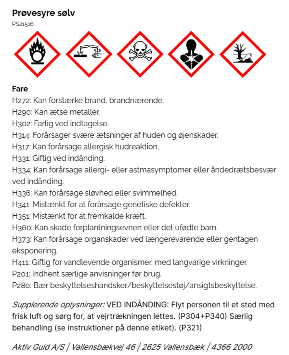 Test acid, silver 
