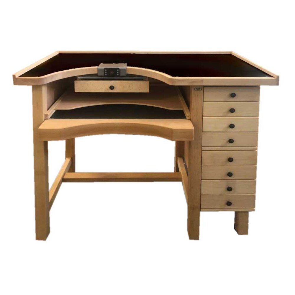 Workbench for goldsmiths in solid beech with gray anthracite table top, 8 drawers 