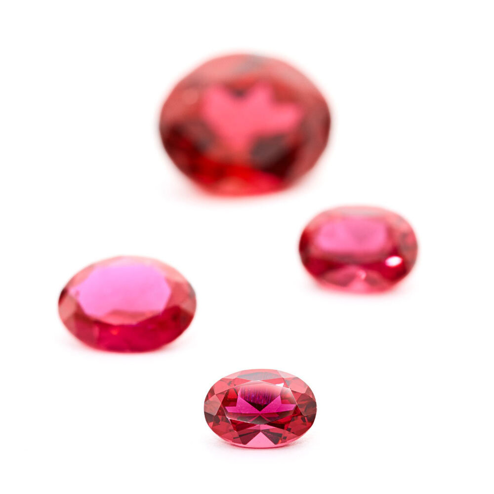 Synthetic ruby, oval diamond cut 