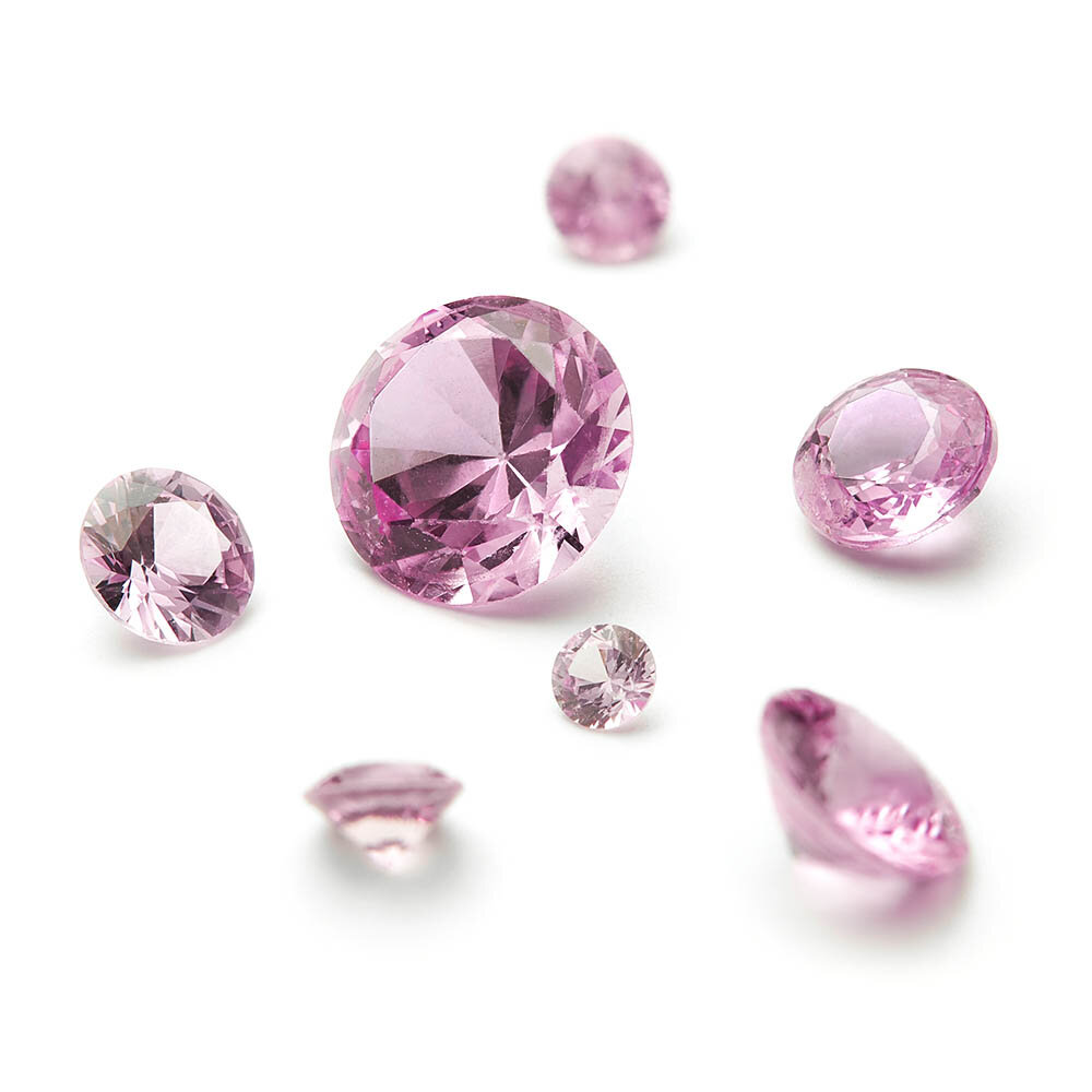 Round pink sapphire, round diamond cut 