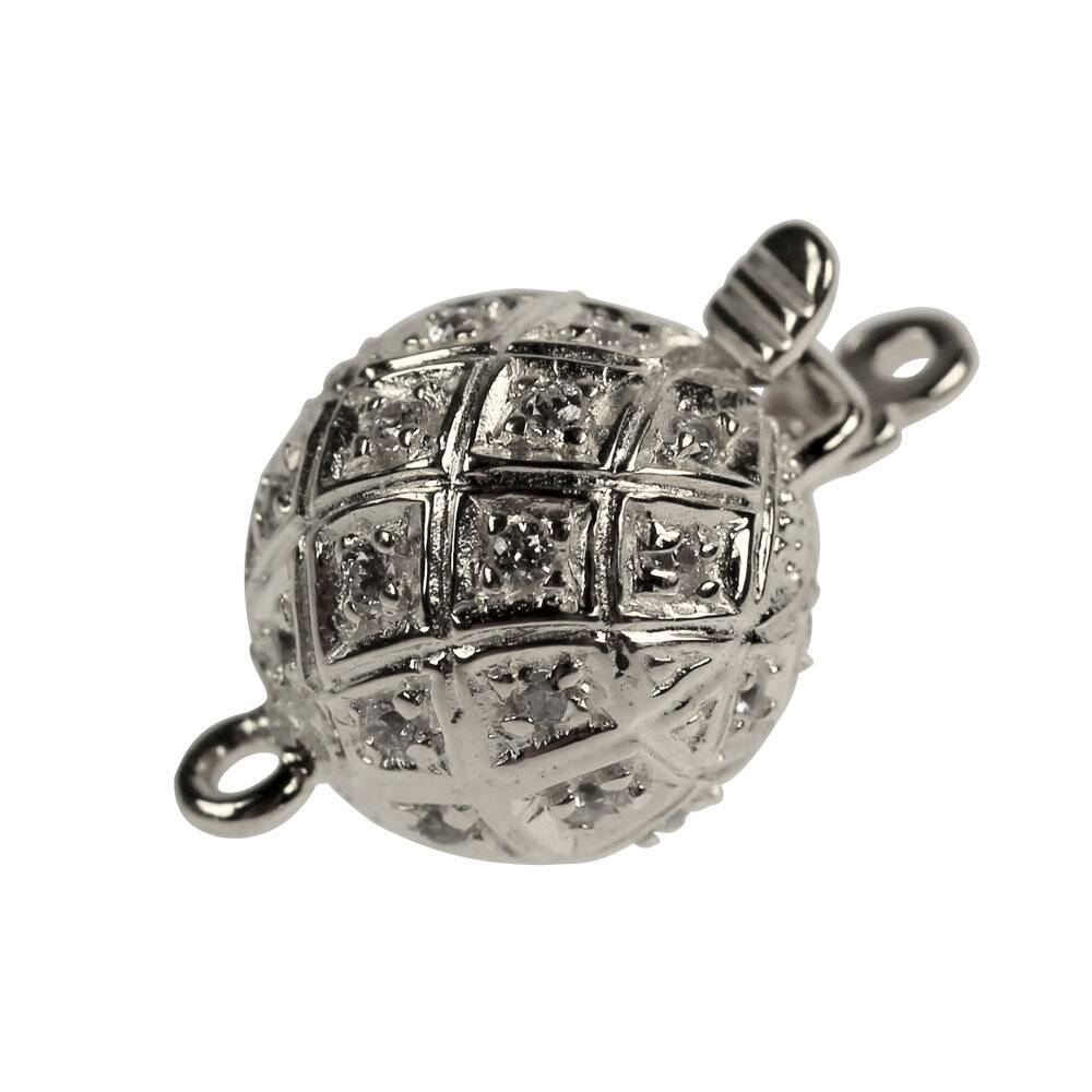 Ball clasp with 34 synt. zirkonia 925/- rhodium plated 