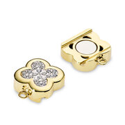 Magnet clasp, flower with 40 synthetic zirconia 925/- two tones