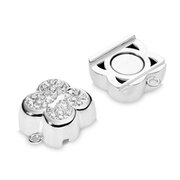 Magnet clasp, flower with 56 synthetic zirconia stones 925/- rhodium plated
