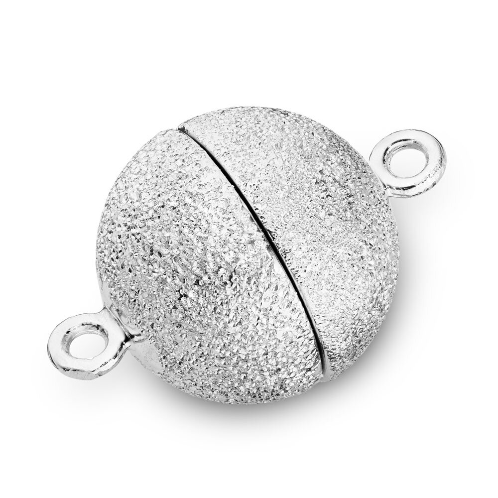 Magnet clasp, textured ball 925/- rhodium plated 