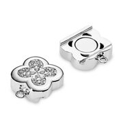 Magnet clasp, flower with 40 synthetic zirconia stones 925/- rhodium plated