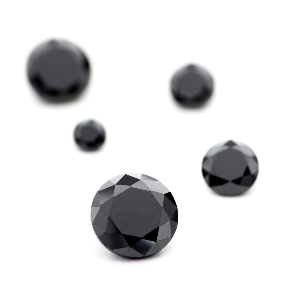 Synthetic black cubic zirconia, round diamond cut 
